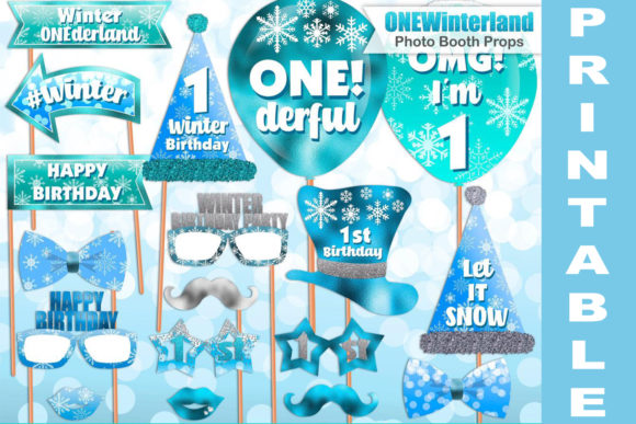 Blue Winter ONEderland Photo Booth Props: A Versatile Digital Solution for Event Creators