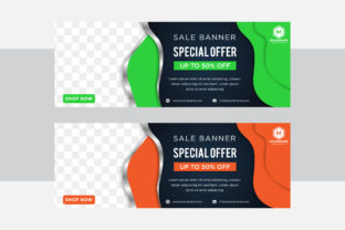 Geometric Green Orange Horizontal Banner