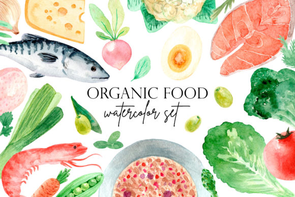 Organic Food Watercolor Clipart Set